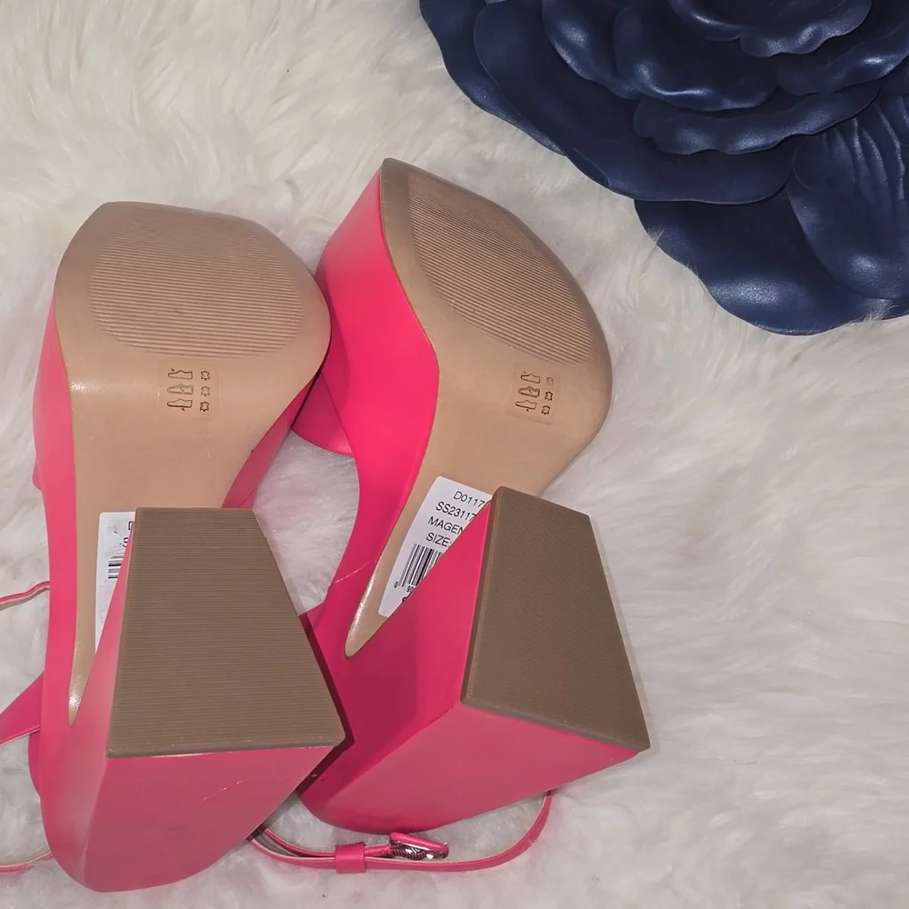 Saks Fifth Magenta Leather Platform Sandals